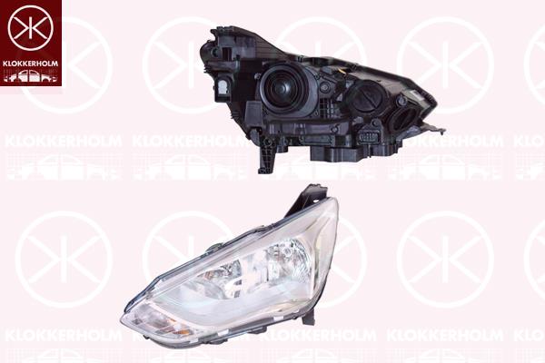 Headlight, Left, Illuminance [lx]: 17.5, H7/H1, with motor for headlamp levelling, Valeo, 1 900 184 (FORD), 2 011 254 (FORD)