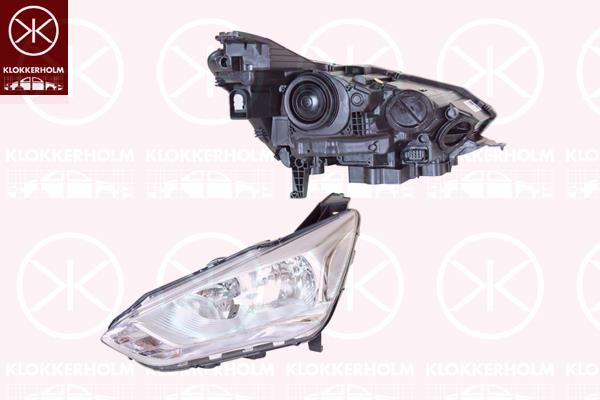 Headlight, Left, Illuminance [lx]: 17.5, H7/H1, with daytime running light (LED), with motor for headlamp levelling, Valeo, 1 900 186 (FORD), 2 011 250 (FORD)