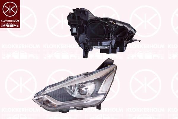 Headlight, Left, Illuminance [lx]: 12.5, Bi-Xenon, with motor for headlamp levelling, without control unit for Xenon, Valeo, 1 899 766 (FORD), 1 905 368 (FORD), 2 067 279 (FORD)