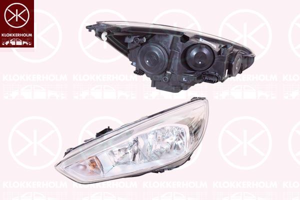 Headlight, Left, Illuminance [lx]: 17.5, H7/H1, with daytime running light (LED), with motor for headlamp levelling, Varroc, 1 866 241 (FORD), 1 939 293 (FORD), 2 060 614 (FORD)