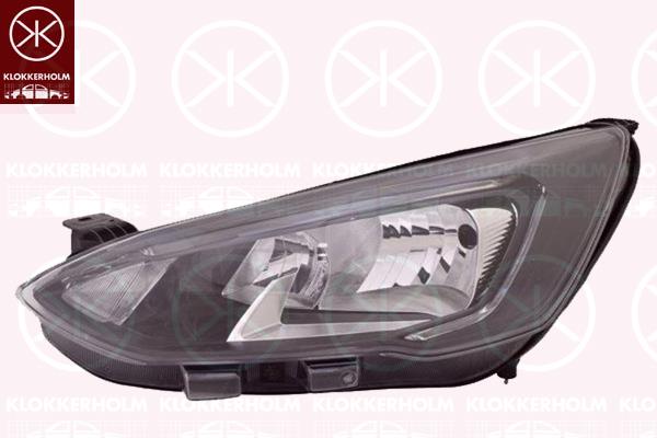 Headlight, H7/H1, Left, with daytime running light (LED), Optical Impression: black, with motor for headlamp levelling, Varroc, 2209687 (FORD), 2235507 (FORD), 2278784 (FORD), JX7B-13W030-CD (FORD), JX7B-13W030-CE (FORD)