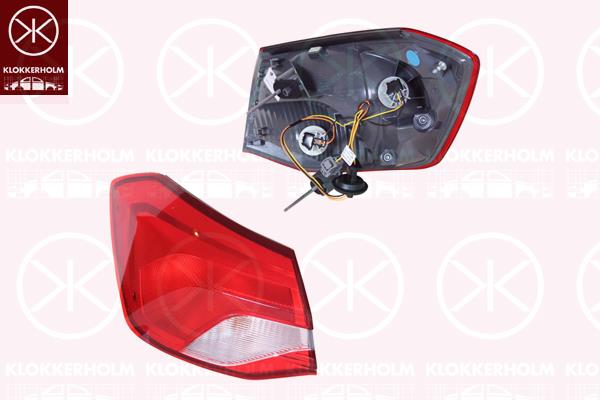 Tail Light Assembly, Left, Outer section, with bulb holder, Trim Level: Niveau 1, Varroc, 2196024 (FORD), 2278455 (FORD), 2313606 (FORD), 2339183 (FORD)