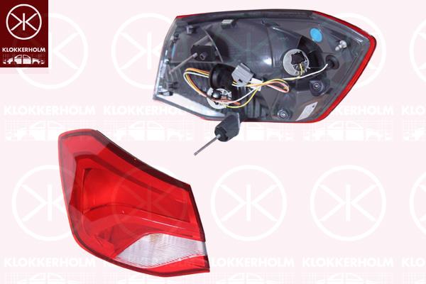 Tail Light Assembly, Left, Outer section, LED, with bulb holder, Varroc, 2196029 (FORD), 2218337 (FORD), 2374060 (FORD), JX7B-13405-DF (FORD)