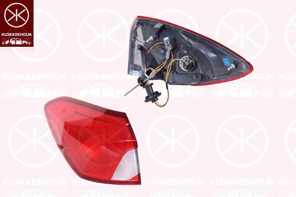 Tail Light Assembly, Left, Outer section, Trim Level: Niveau 1, with bulb holder, Varroc, 2213457 (FORD), 2329472 (FORD), 2373261 (FORD), 2525723 (FORD), 2603190 (FORD), JX7B-13405-ED (FORD)