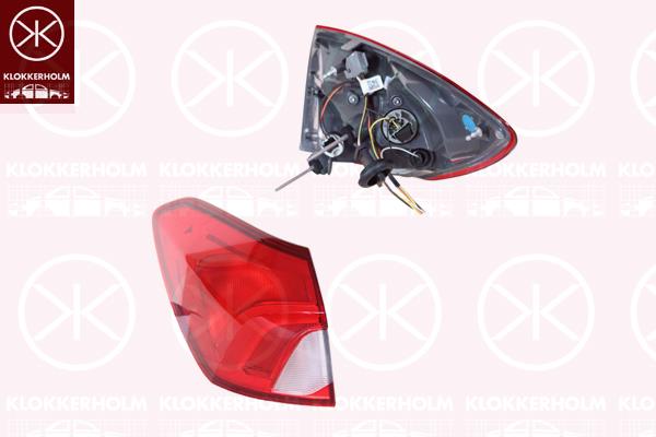 Tail Light Assembly, Right, Outer section, LED, with bulb holder, Varroc, 2373262 (FORD), JX7B-13404-HE (FORD)