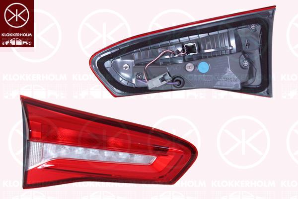 Tail Light Assembly, Left, Inner Section, Trim Level: Niveau 1, with bulb holder, Varroc, 2213461 (FORD), 2329466 (FORD), 2374079 (FORD), 2481651 (FORD), JX7B-13A603-EC (FORD)