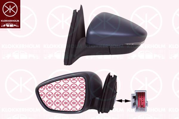 Exterior Mirror, Left, for electric mirror adjustment, Number of pins: 6, with indicator, Heatable, Convex, w/primer, 2195783 (FORD), 2216459 (FORD), 2219815 (FORD), 2220569 (FORD), 2268198 (FORD), 2277152 (FORD), 2346936 (FORD), 2399446 (FORD), JX7B-17E715-DD (FORD)