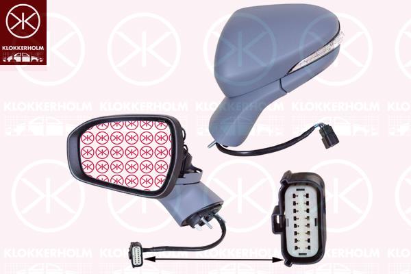 Exterior Mirror, Left, for vehicles with drive assistance system, for electric mirror adjustment, Number of pins: 13, Electronically foldable, with reading light, with indicator, Heatable, Aspherical, w/primer, 1 925 821 (FORD), 2 004 046 (FORD), 2121002 (FORD), 5 323 953 (FORD)