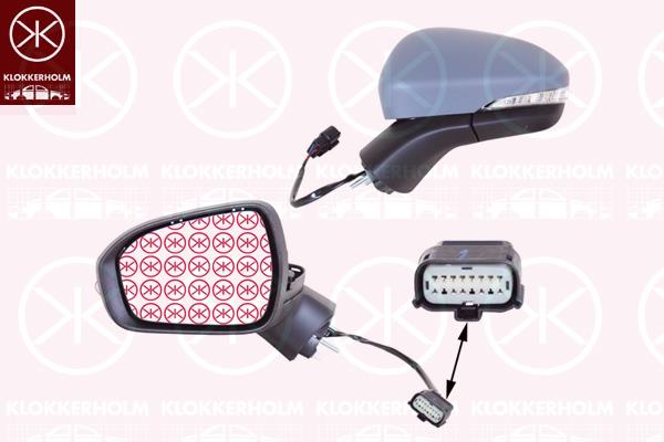 Exterior Mirror, Left, for electric mirror adjustment, Number of pins: 6, with indicator, Heatable, Aspherical, w/primer, 2 004 038 (FORD), 2178319 (FORD), 5 256 463 (FORD), 5 320 249 (FORD)