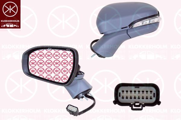 Exterior Mirror, Right, for electric mirror adjustment, Number of pins: 13, Electronically foldable, with memory, with reading light, with indicator, Heatable, Aspherical, w/primer, 5 220 438 (FORD), 2 004 011 (FORD), 2121168 (FORD), 5 323 946 (FORD)