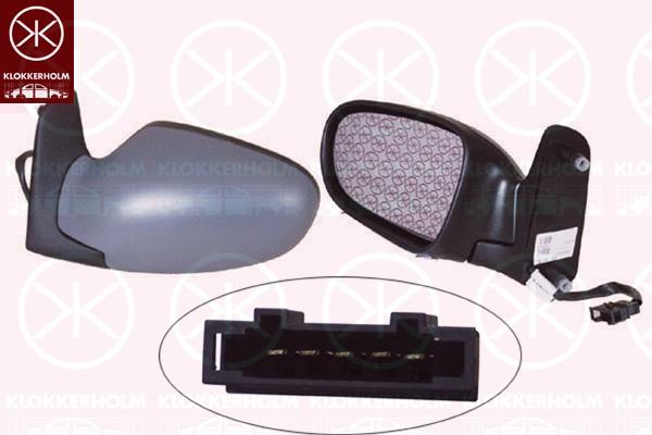 Exterior Mirror, w/primer, for electric mirror adjustment, Convex, Heatable, Left, Number of pins: 5, Connector Shape: rectangular, 1063175 (FORD), 7 401 078 (FORD)