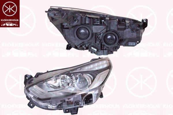 Headlight, Left, Illuminance [lx]: 17.5, H7/H7, Housing Colour: black, with daytime running light (LED), Valeo, 1 889 475 (FORD), 1 909 861 (FORD), 1 921 549 (FORD), 2240592 (FORD), 2240594 (FORD), EM2B 13W030 GE (FORD)