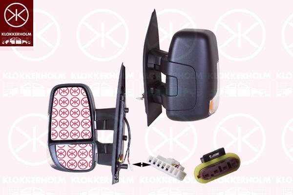 Exterior Mirror, Right, Short mirror arm, for electric mirror adjustment, Number of pins: 5, Number of pins: 2, with indicator, Heatable, Convex, 5801552553 (IVECO), 5802028037 (IVECO), 5802495909 (IVECO)