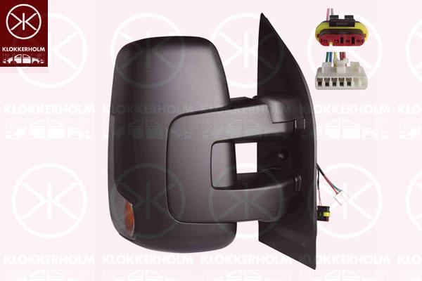 Exterior Mirror, Right, Short mirror arm, for electric mirror adjustment, Number of pins: 5, Number of pins: 2, with indicator, Indicator Colour: Smoke Grey, Heatable, Convex, 5802495909 (IVECO), 00005802495909 (IVECO)