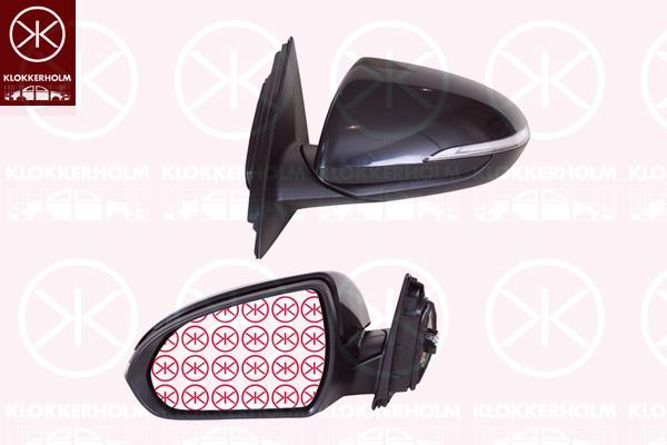 Exterior Mirror, Right, for electric mirror adjustment, with indicator (LED), Number of pins: 6, Heatable, w/primer, Convex, 87620G4351 (HYUNDAI), 87620-G4351 (HYUNDAI)