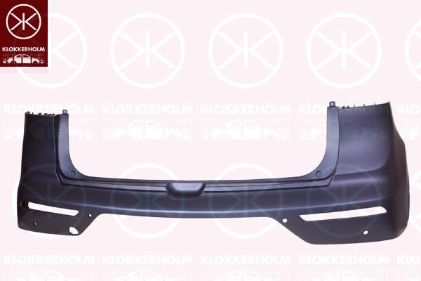 Bumper, w/primer, Rear, with hole(s) for parking distance control, 86611-G5010 (KIA)