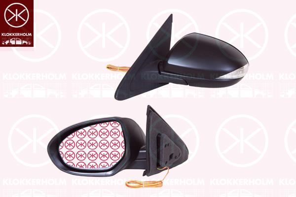 Exterior Mirror, Left, for electric mirror adjustment, Electronically foldable, with indicator, Heatable, w/primer, Aspherical, BBR36918ZD (MAZDA), BBR36918ZH (MAZDA), BBR36918ZK (MAZDA), BBR36918ZM (MAZDA)