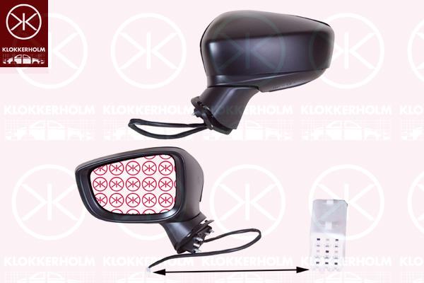 Exterior Mirror, Right, for electric mirror adjustment, Number of pins: 6, with indicator (LED), Heatable, Convex, w/primer, BJE369121D (MAZDA), BJE369121E (MAZDA)