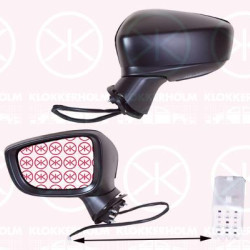 Exterior Mirror, Right, for electric mirror adjustment, Number of pins: 6, with indicator (LED), Heatable, Convex, w/primer, BJE369121D (MAZDA), BJE369121E (MAZDA)