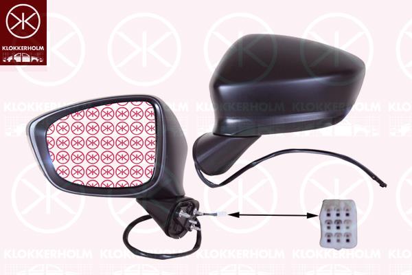 Exterior Mirror, Left, for electric mirror adjustment, Number of pins: 6, with indicator, Heatable, Aspherical, w/primer, KD4569181H (MAZDA), KD4569181J (MAZDA), KD4569181K (MAZDA)