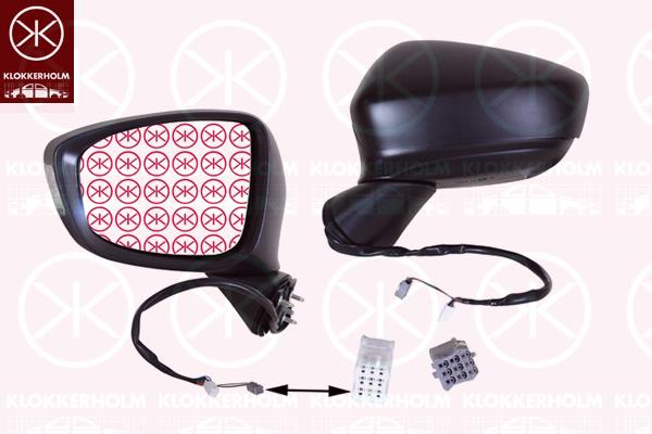 Exterior Mirror, for vehicles with lane keeping assist, Left, for electric mirror adjustment, Electronically foldable, Number of pins: 10, with indicator, Heatable, Aspherical, w/primer, KD5169181H (MAZDA), KD5169181J (MAZDA), KD5169181K (MAZDA), KD5169181L (MAZDA)