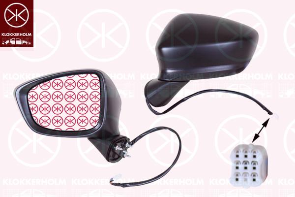 Exterior Mirror, Left, for electric mirror adjustment, Electronically foldable, Number of pins: 8, with indicator, Heatable, Aspherical, w/primer, KD5369181H (MAZDA), KD5369181J (MAZDA), KD5369181K (MAZDA), KD5369181L (MAZDA)