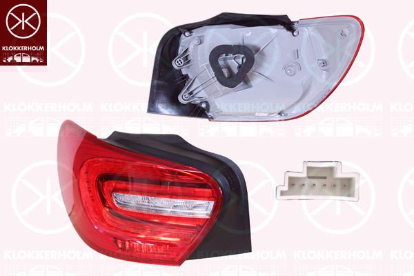 Tail Light Assembly, Left, Trim Level: Basic, Connector Shape: angular, Outer section, LED, with bulb holder, ULO, 1769062300 (MERCEDES), 1769063300 (MERCEDES), A1769062300 (MERCEDES), A1769063300 (MERCEDES)