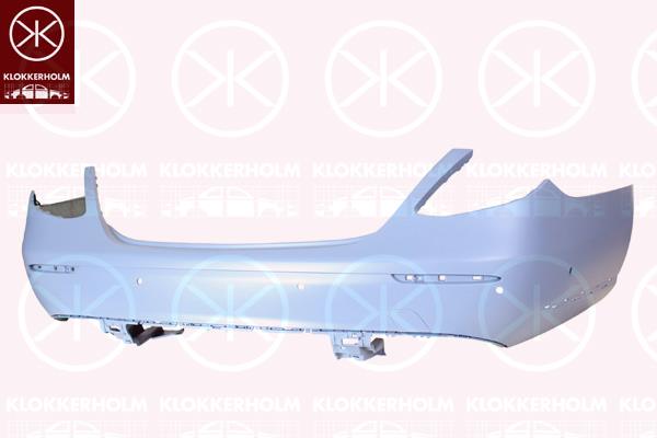 Bumper, w/primer, Elegance, Rear, with holes/bracket for narrow trim strips, with hole(s) for parking distance control, A2138850825649999 (MERCEDES), A21388508259999 (MERCEDES)