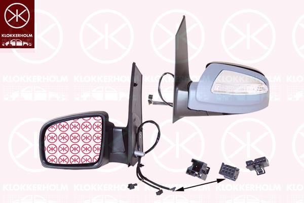 Exterior Mirror, Left, for electric mirror adjustment, Electronically foldable, Number of pins: 8, with indicator, Heatable, Aspherical, w/primer, A0028114133 (MERCEDES), 6398109116 (MERCEDES), A63981013197C45 (MERCEDES), A6398109116 (MERCEDES), A63981091167C45 (MERCEDES)