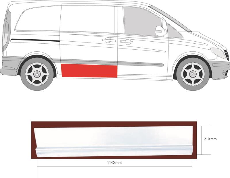 Door, body, lateral installation, Right, Repair Panel, Lower Section, Length [cm]: 114, Height [cm]: 21, 