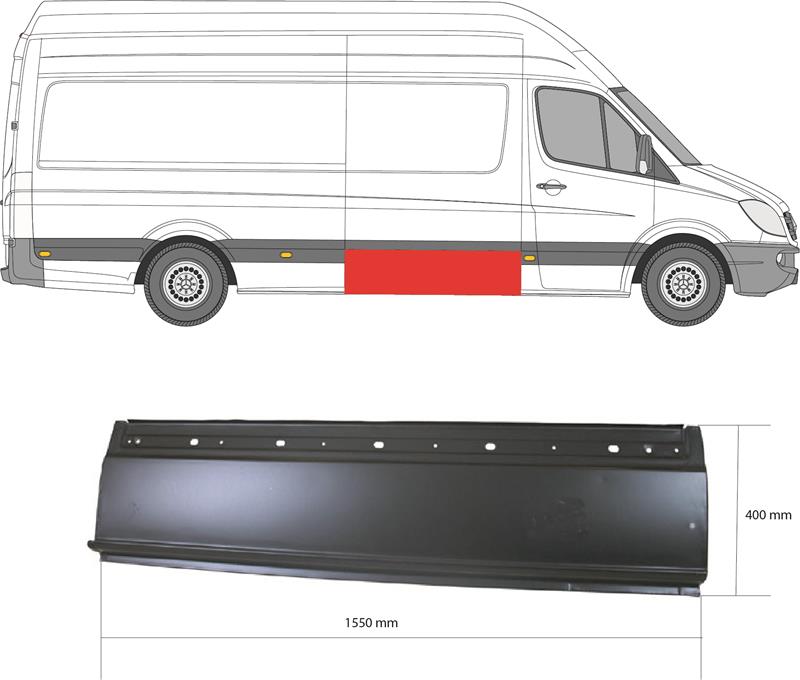 Quarter Panel, Right Front, Height [cm]: 40, Length [cm]: 155, for left-hand traffic, Side Panel, Repair Panel, Lower Section, Axle Distance [mm]: 3665, Axle Distance [mm]: 4325, 9066375109 (MERCEDES), A 906 637 51 09 (MERCEDES), A9066375109 (MERCEDES)