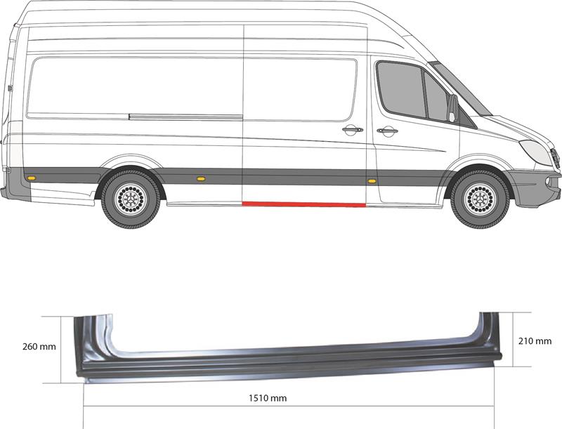 Quarter Panel, for vehicles with sliding door, Right Front, for right-hand traffic, Side Panel, Repair Panel, Lower Section, Thickness [mm]: 1.5, Axle Distance [mm]: 3665, Axle Distance [mm]: 4325, 9066374509 (MERCEDES), A9066374509 (MERCEDES)