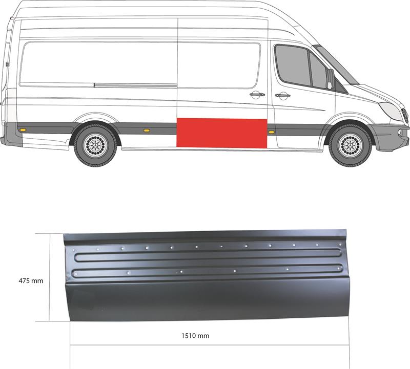 Door, body, Right Rear, Length [cm]: 150, lateral installation, Repair Panel, Lower Section, Axle Distance [mm]: 3665, Axle Distance [mm]: 4325, 