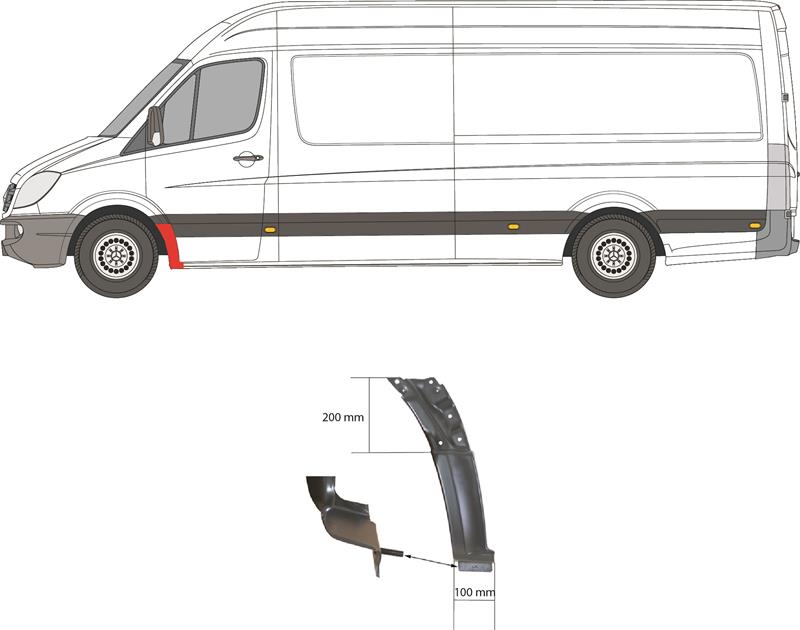 Wing, with screw, Left Front, Rear Section, 2E0 821 101 (VW), 906 630 2007 (MERCEDES), A 906 630 2007 (MERCEDES), A906 630 2007 (MERCEDES)