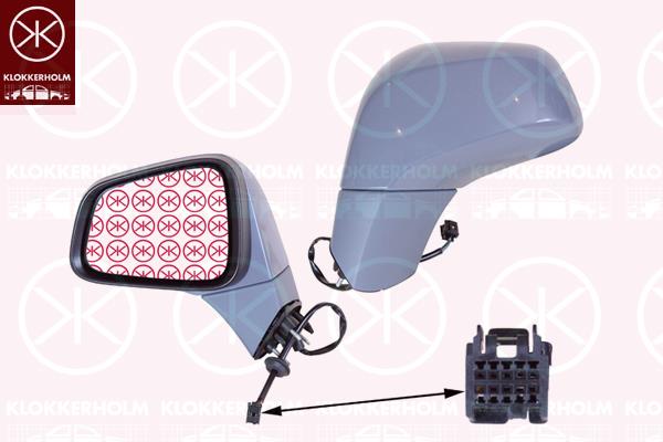 Exterior Mirror, Left, for electric mirror adjustment, Electronically foldable, Number of pins: 7, Heatable, w/primer, Aspherical, 14 26 688 (OPEL), 95143625 (OPEL)