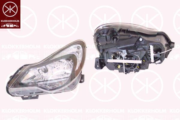 Headlight, Illuminance [lx]: 20, Left, H7/H1, Housing Colour: black, Valeo, with motor for headlamp levelling, with bulbs, 12 16 787 (OPEL), 12 16 832 (OPEL), 13446801 (OPEL), 95515471 (OPEL)