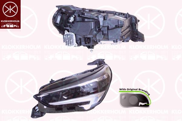 Headlight, Left, LED, with dynamic bending light, with daytime running light (LED), with lettering, with motor for headlamp levelling, Valeo, 1653233280 (OPEL)