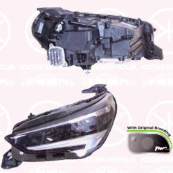 Headlight, Left, LED, with dynamic bending light, with daytime running light (LED), with lettering, with motor for headlamp levelling, Valeo, 1653233280 (OPEL)