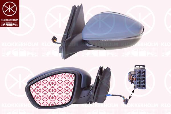 Exterior Mirror, Left, for electric mirror adjustment, Number of pins: 6, with indicator, WY5W, w/primer, Heatable, Convex, 1607512580 (OPEL), 982620551T (OPEL), 983597641T (OPEL), 9839237980 (OPEL)