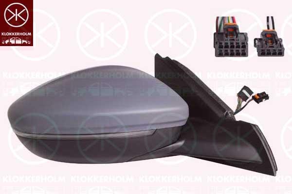 Exterior Mirror, Right, for electric mirror adjustment, with thermo sensor, Number of pins: 6, Number of pins: 2, with indicator, WY5W, w/primer, Heatable, Convex, 1607512680 (PEUGEOT), 982620311T (OPEL), 983597631T (PEUGEOT), 983597631T (OPEL), 9839237780 (OPEL)