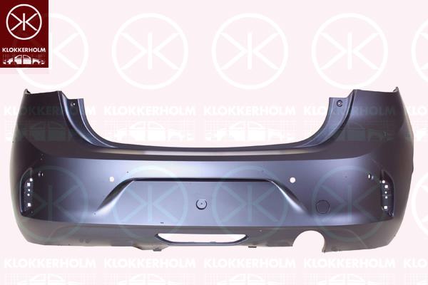 Bumper, w/primer, for vehicles with rear view camera system, Rear, with hole(s) for parking distance control, Number of bores: 4, 166335711T (OPEL)