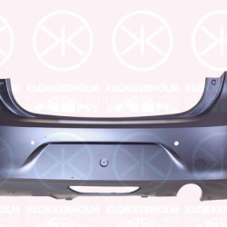 Bumper, w/primer, for vehicles with rear view camera system, Rear, with hole(s) for parking distance control, Number of bores: 4, 166335711T (OPEL)