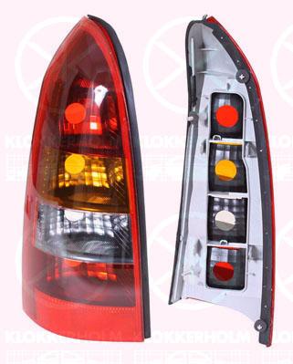 Tail Light Assembly, without bulb holder, Smoke Grey, Left, Indicator Colour: yellow, 12 22 071 (OPEL), 62 23 038 (OPEL), 93174847 (OPEL), 93174854 (OPEL)