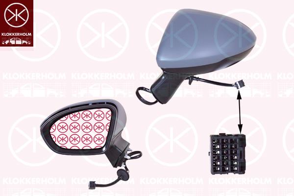 Exterior Mirror, 4-dr, Left, Electronically foldable, Number of pins: 9, for vehicles with drive assistance system, Heatable, w/primer, Aspherical, 13396540 (OPEL), 39081031 (OPEL), 13396532 (OPEL), 13453502 (OPEL), 39111558 (OPEL)