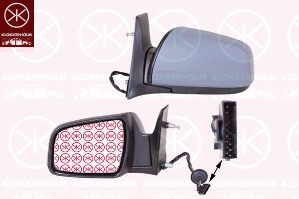 Exterior Mirror, Right, for electric mirror adjustment, Number of pins: 5, Number of pins: 7, Heatable, w/primer, Convex, 1 428 378 (OPEL), 1 428 398 (OPEL), 13302184 (OPEL), 13302198 (OPEL), 13312908 (OPEL), 14 28 369 (OPEL)