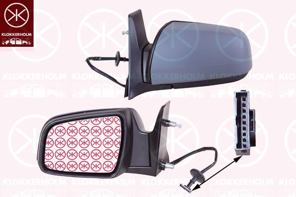 Exterior Mirror, Right, for electric mirror adjustment, Electronically foldable, Number of pins: 7, Heatable, w/primer, Convex, 1 428 378 (OPEL), 1 428 398 (OPEL), 13302184 (OPEL), 13302198 (OPEL), 13312909 (OPEL), 14 28 370 (OPEL)