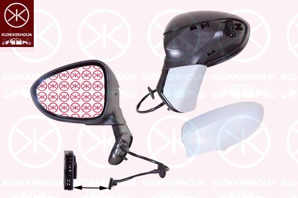 Exterior Mirror, Left, for electric mirror adjustment, Number of pins: 5, Heatable, Aspherical, Partial primed, 13300129 (OPEL), 13300139 (OPEL), 13354644 (OPEL), 1426477 (OPEL), 1426489 (OPEL), 20965365 (OPEL)