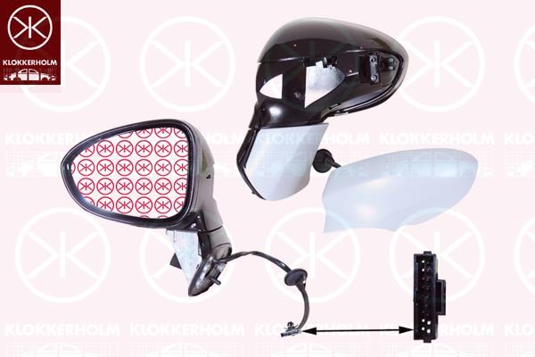 Exterior Mirror, Left, for electric mirror adjustment, Electronically foldable, Number of pins: 7, Heatable, Aspherical, w/primer, 13300129 (OPEL), 13300139 (OPEL), 1426477 (OPEL), 20965365 (OPEL), 13354624 (OPEL), 1426485 (OPEL)