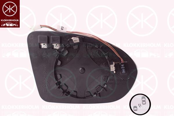 Mirror Glass, exterior mirror, Left, Heatable blind spot mirror, Number of pins: 4, Aspherical, 39026996 (OPEL), 39147621 (OPEL), 39186414 (OPEL)