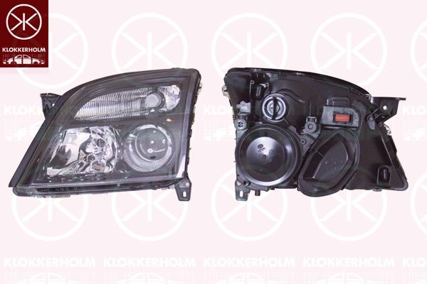 Headlight, H7/H7, for vehicles with headlight levelling, Hella, Left, Housing Colour: black, Illuminance [lx]: 30, 12 16 129 (OPEL), 93172953 (OPEL)